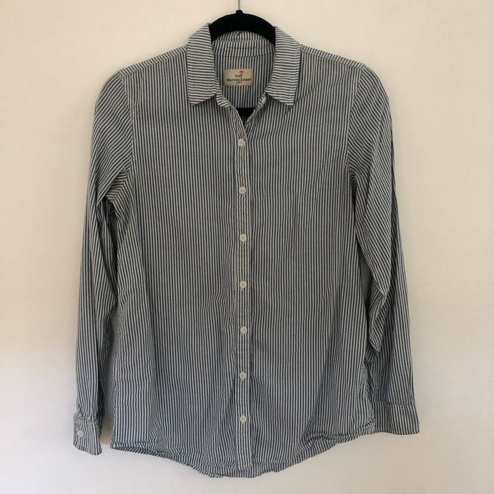 Light weight fabric button down striped shirt